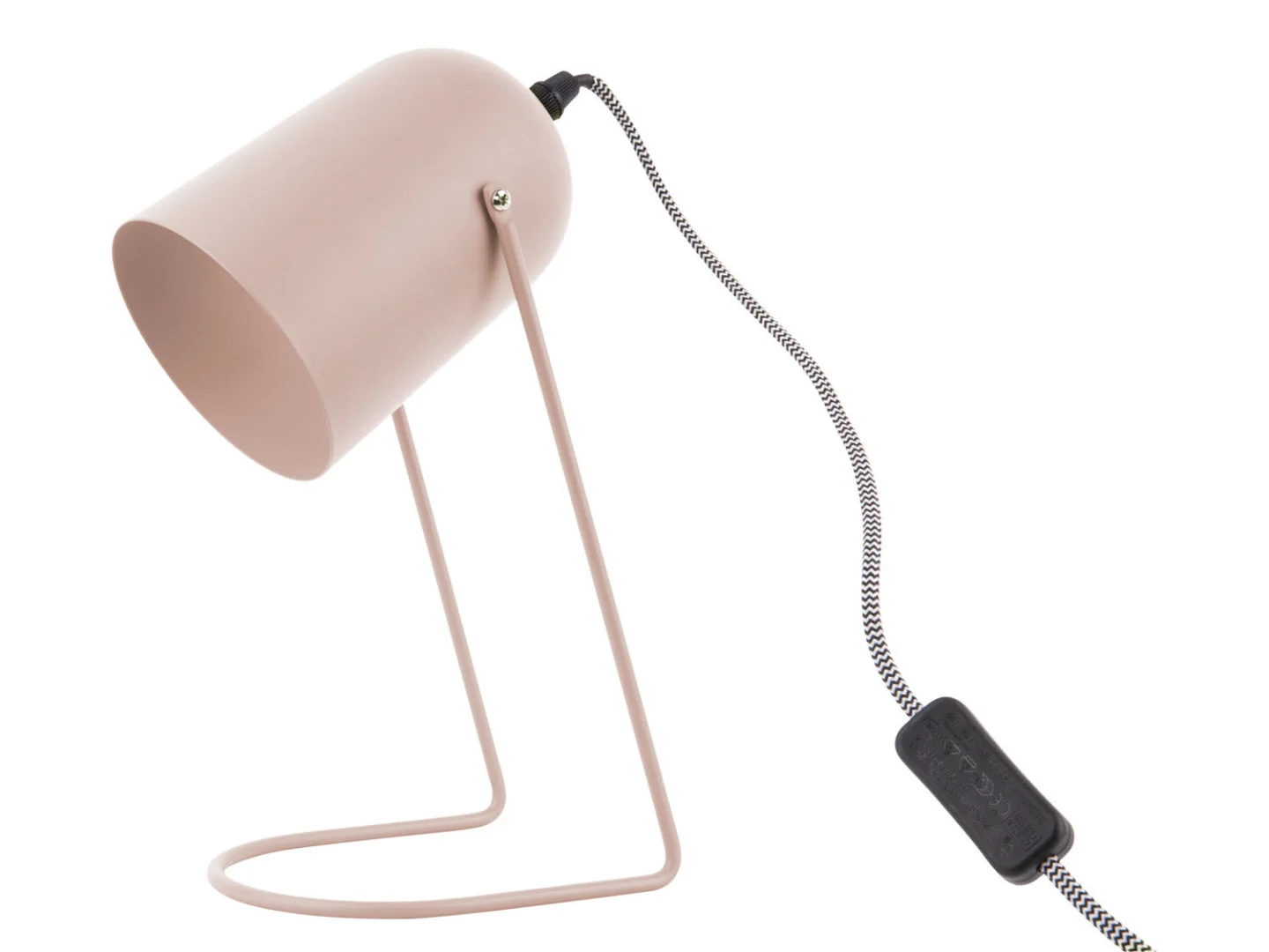Tafellamp Steironte zacht roze, compact design met metalen frame en stoffen snoer, H30 cm