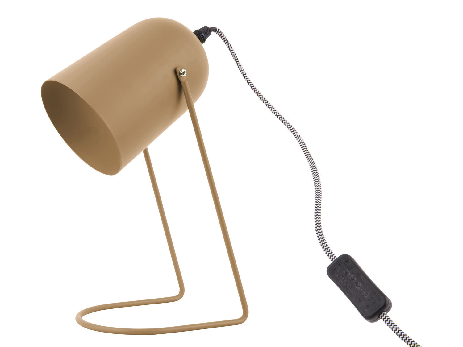 Tafellamp Troovano bruin H30 cm met cilindervormige kap en slanke metalen voet voor een warme, stijlvolle uitstraling