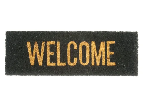 Deurmat Moolle Goud met zwarte vezels en goudkleurige WELCOME-opdruk, 25 x 75 cm