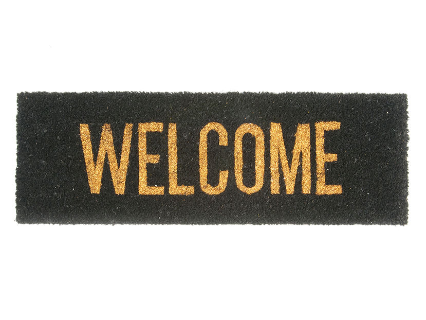 Deurmat Moolle Goud met zwarte vezels en goudkleurige WELCOME-opdruk, 25 x 75 cm