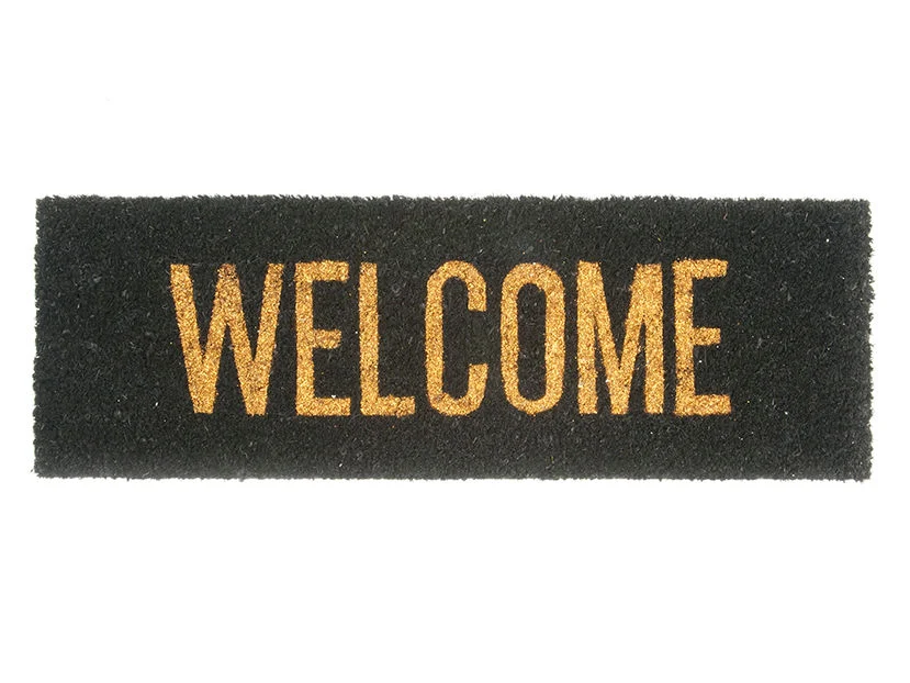 Deurmat Moolle Goud met zwarte vezels en goudkleurige WELCOME-opdruk, 25 x 75 cm