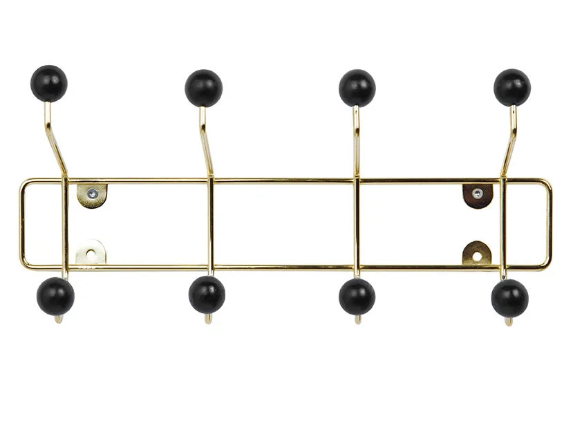 Spot Flooke Zwart kapstok met goudkleurig frame en zwarte bollen, modern en ruimtebesparend