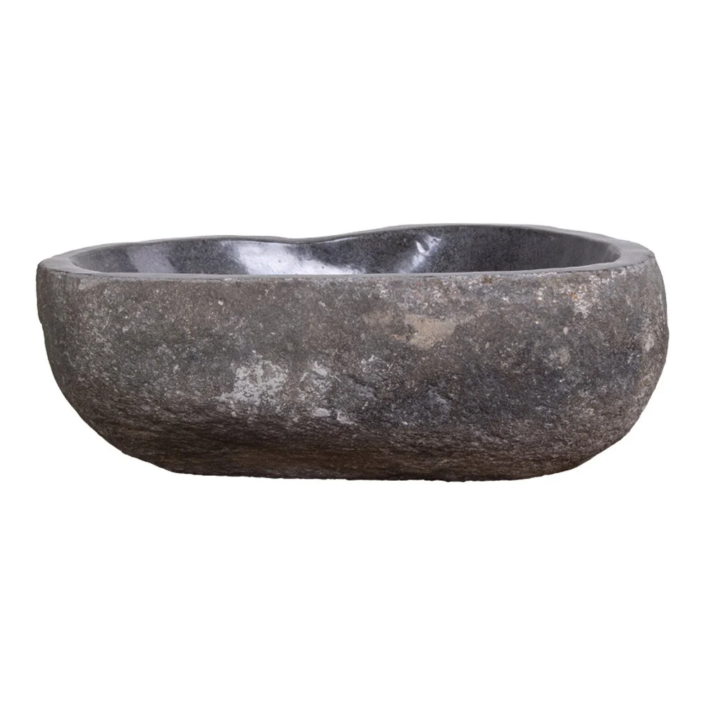 Wastafel Grielvane Steen 40 cm van natuursteen, naturel, met organische riviersteenlook