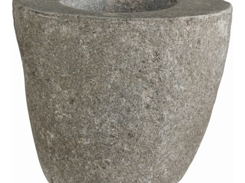 Opbergpot Riennira van naturel steen, compact en robuust met rustieke uitstraling, H10 cm