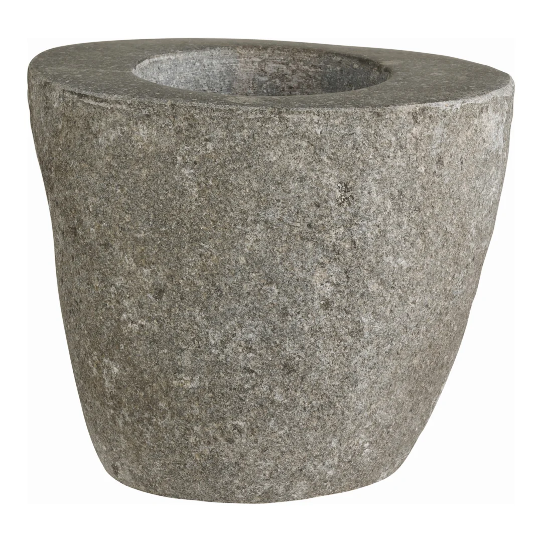Opbergpot Riennira van naturel steen, compact en robuust met rustieke uitstraling, H10 cm