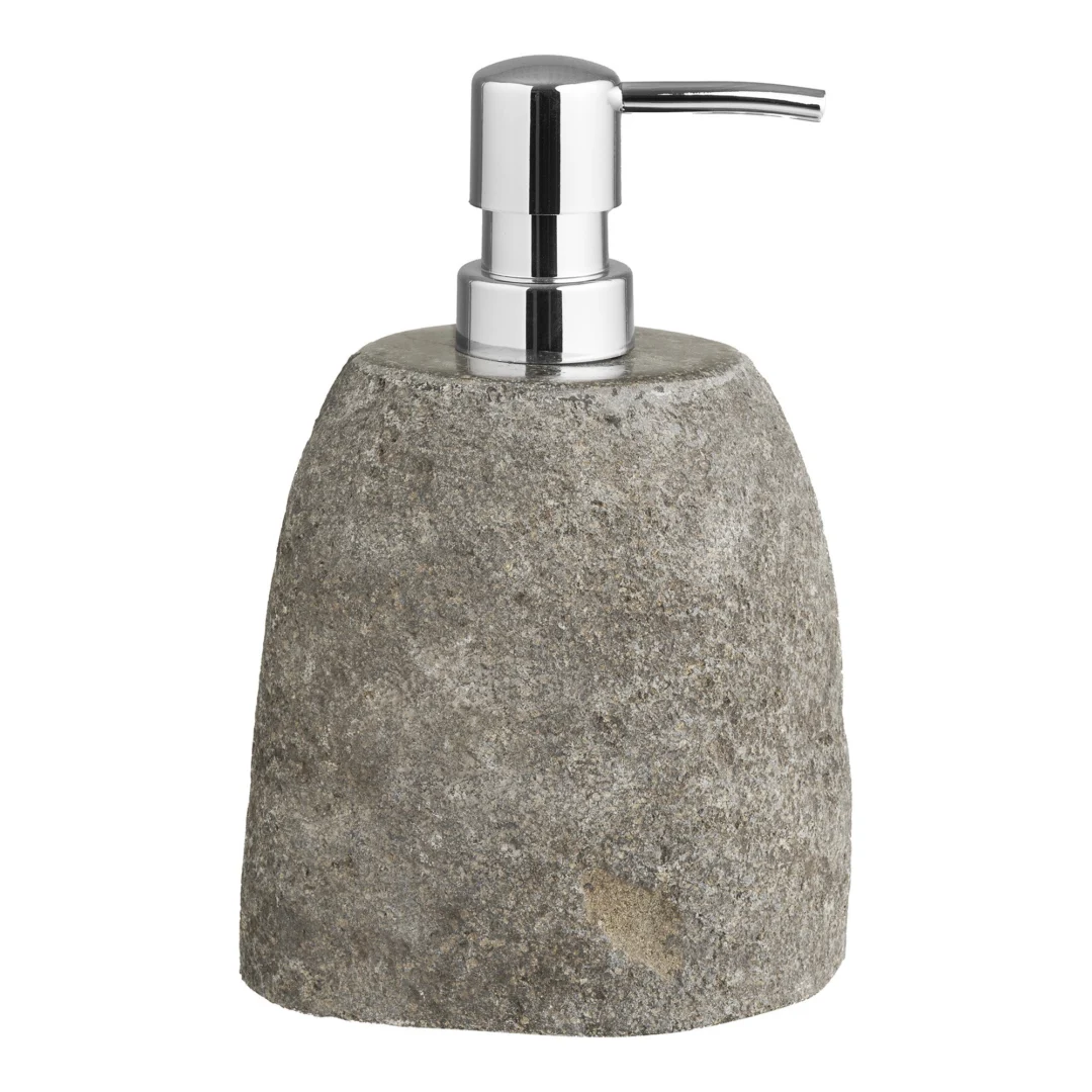 Woonaccessoire Zalvir steen naturel zeepomp met chromen pomp, rustiek en strak ontwerp