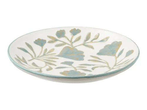 Wit keramisch dienblad Grindund met gemêleerde blauwe bloemenprint en opstaande rand, 35,5 cm rond