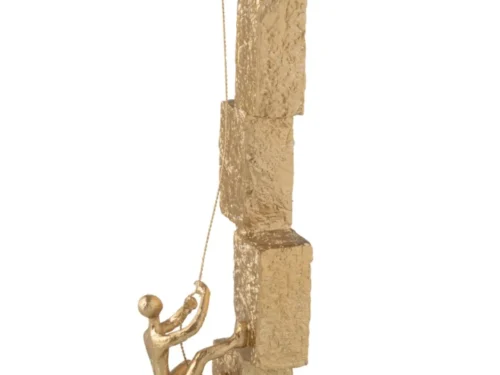 Beeld Greellano goud, hoge stenen sculptuur met twee klimmende figuren en slanke moderne vorm