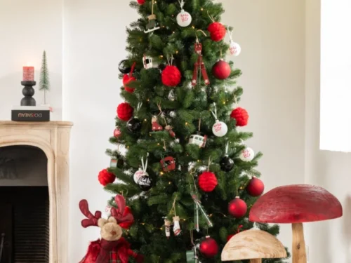 Roobena decoratiefiguur set van 2 rendieren in rood, zachte polyester afwerking, feestelijk en sfeervol H40 cm