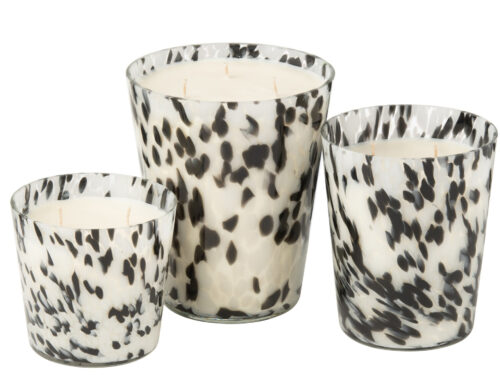 Set van 3 Geurkaars Sleildano sojawas in glazen houder, meerkleurig met zwart-wit gevlekt design