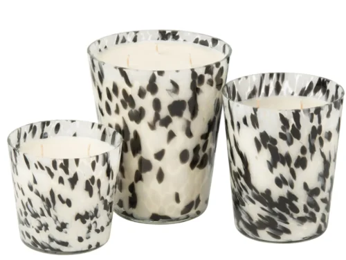 Set van 3 Geurkaars Sleildano sojawas in glazen houder, meerkleurig met zwart-wit gevlekt design
