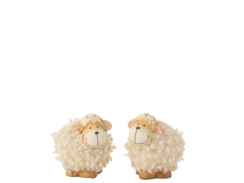 Set van 2 Virmena porseleinen schapen in naturel, compact decoratiefiguur met zachte glazuurafwerking