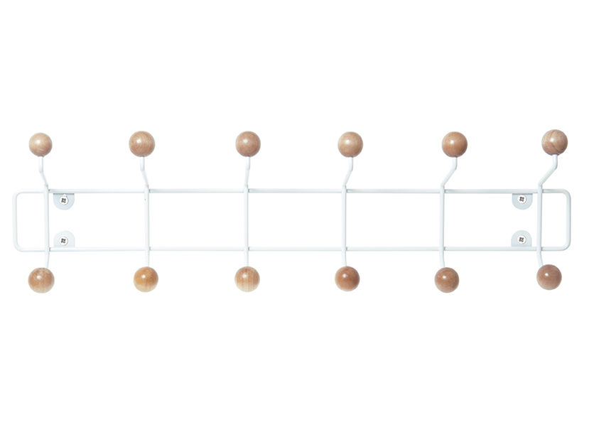 PT wandkapstok Saturn met houten bollen en wit metalen frame, modern en speels design