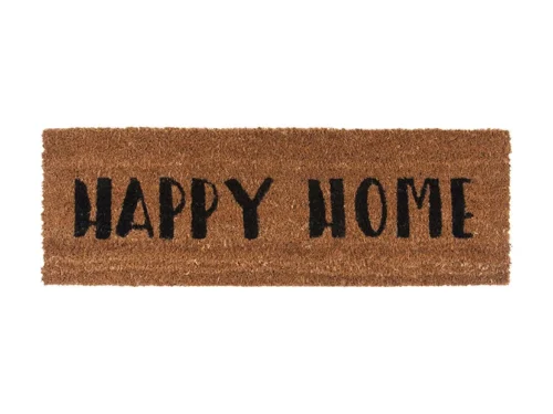 Deurmat Feerma Zwart met HAPPY HOME print, slank rechthoekig ontwerp voor een nette entree