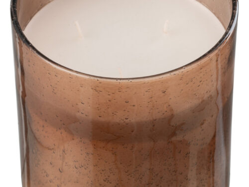 Skumman geurkaars in bruin glas met witte paraffine en decoratieve bubbels