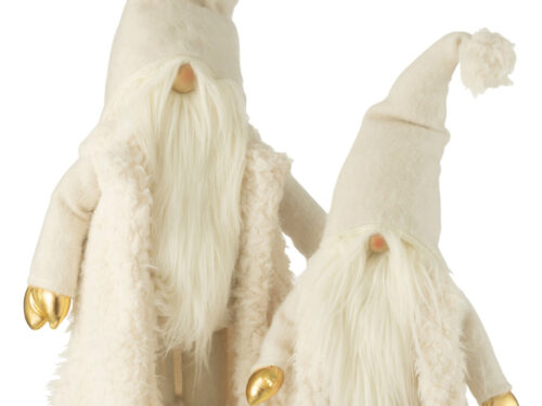 Witte Stestir decoratiefiguur van polyester met lange baard, puntmuts en gouden handen en voeten