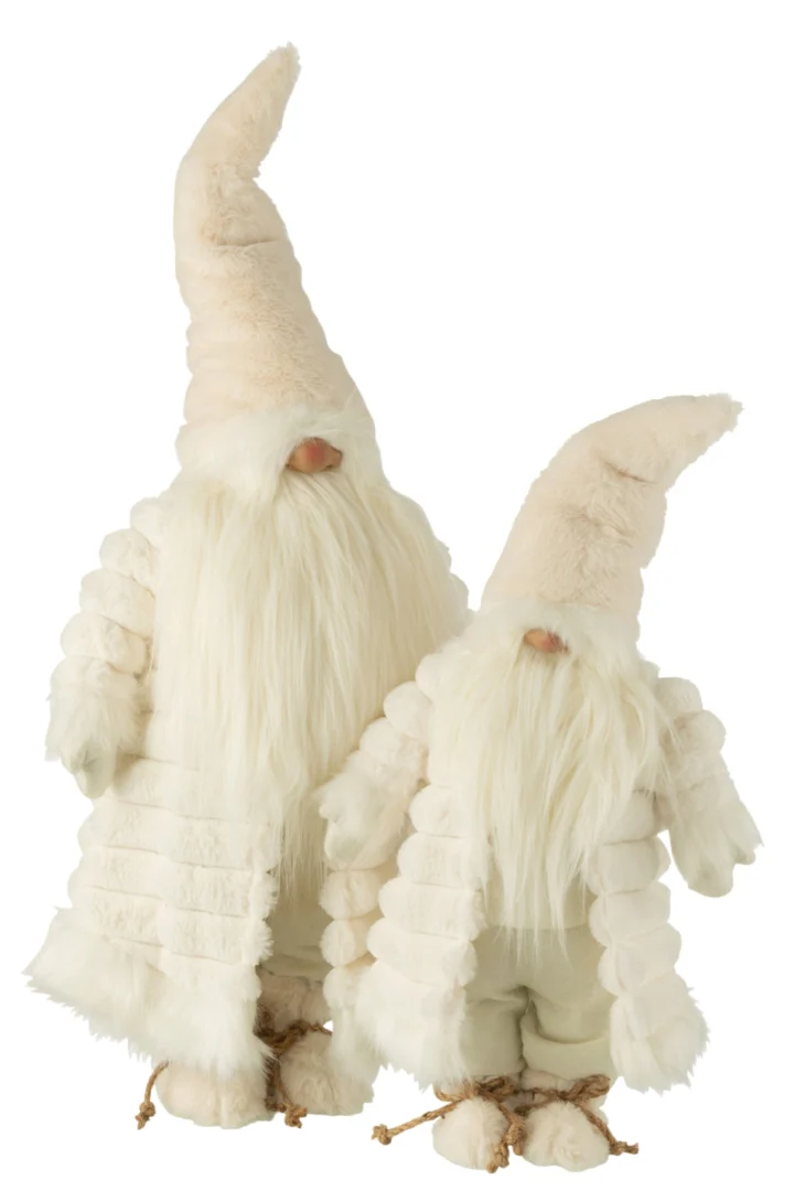Witte Baurrona woonaccessoire set van 2 gnome decoraties met zachte polyester uitstraling en lange baard