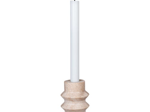 Kandelaar Flantia naturel travertijn H10 cm met cilindrische vorm en kaars, elegante tafeldecoratie