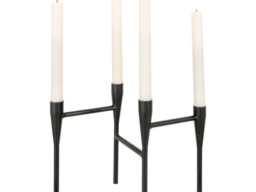 Kandelaar Brokano van zwart staal met vier hoge kaarsen, modern en slank design, H21 cm