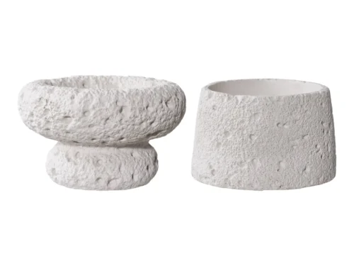 Kaarsenhouder Perril beton grijs set van 2 met stoere, ronde en conische textuur in modern industrieel design