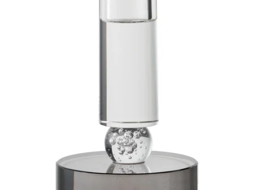 Kaarsenhouder Pau van grijs-wit glas met elegant design en decoratieve bubbelbasis