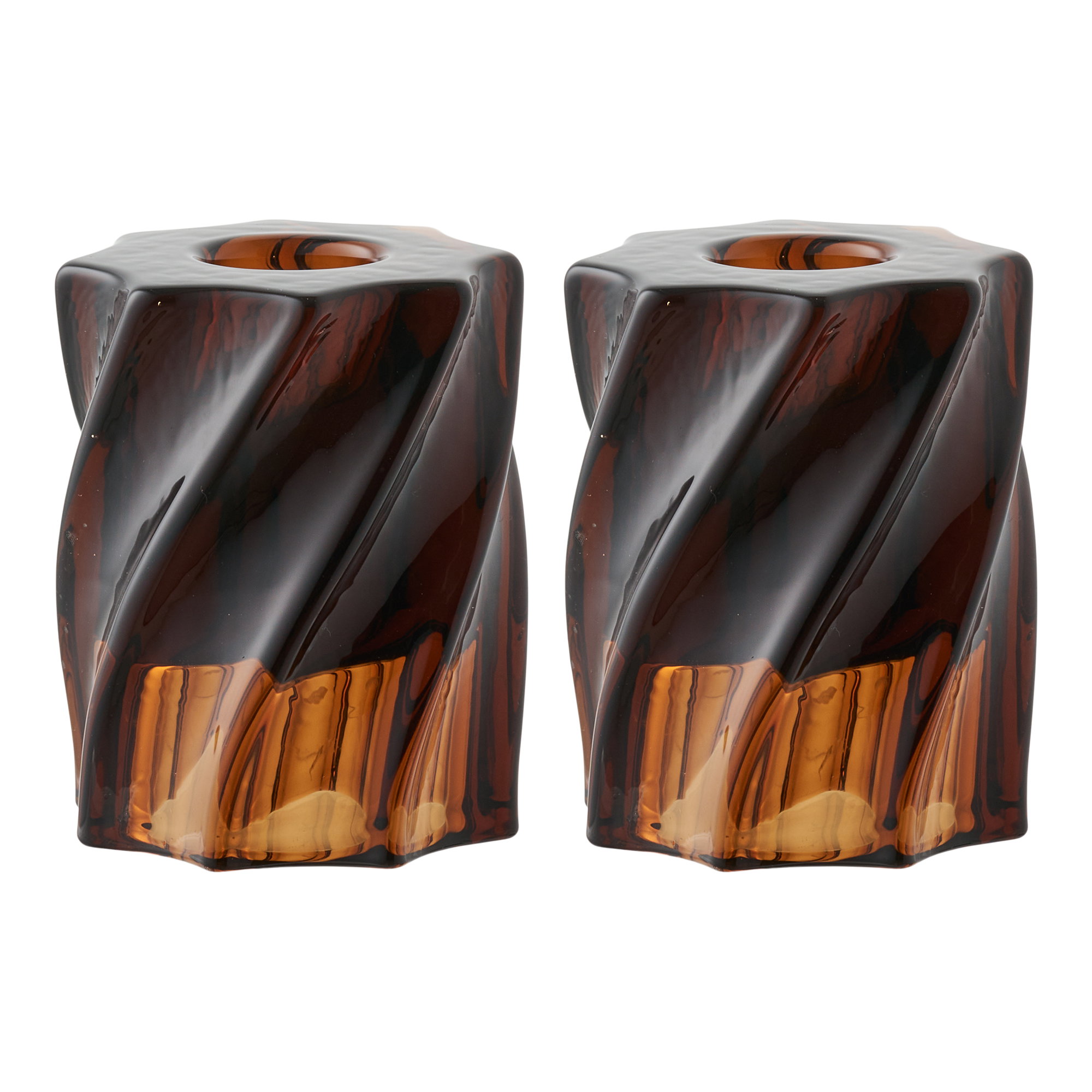 Kaarsenhouder Keenton Glas Bruin - Set van 2 - Afbeelding 2