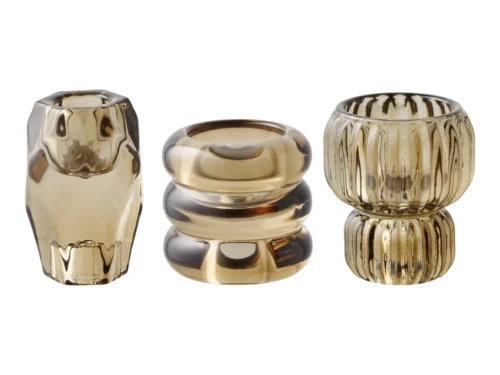 Kandelaar Vemik Glas Bruin set van 3 met gerookt glas en drie verschillende hoogtes