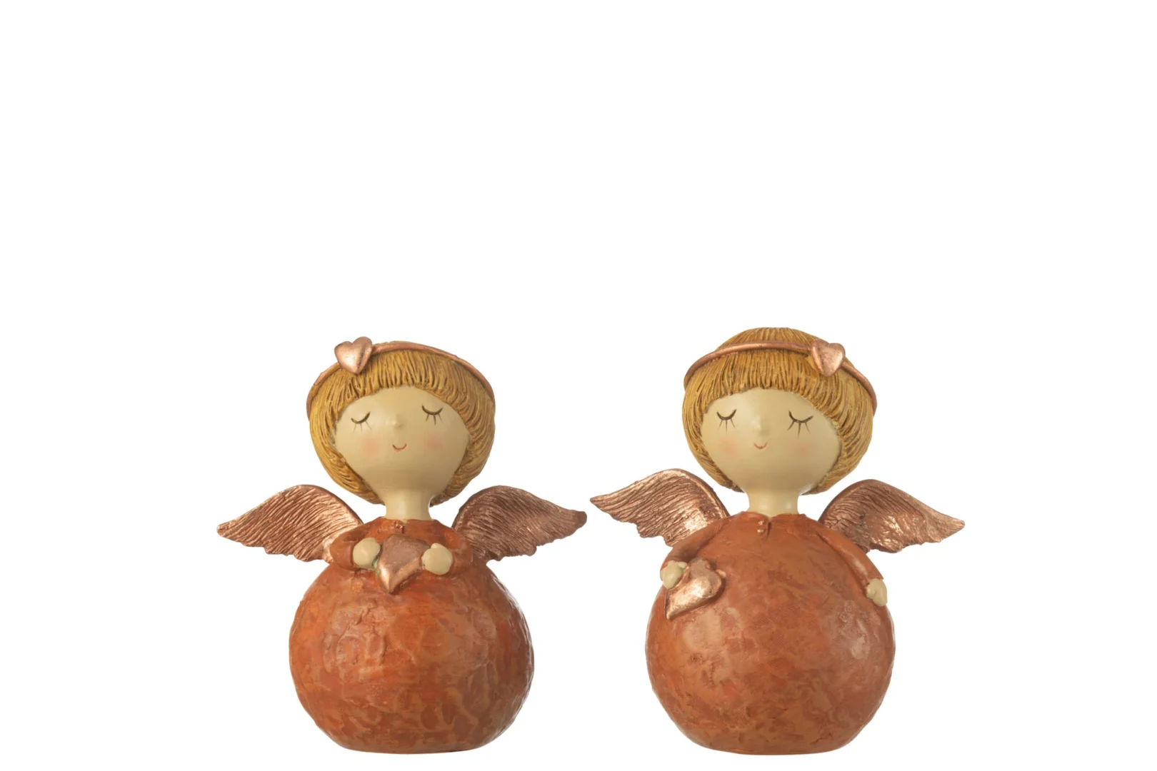 Decoratie Nora polyresin bruin set van 2 engeltjes met gouden vleugels en hartje