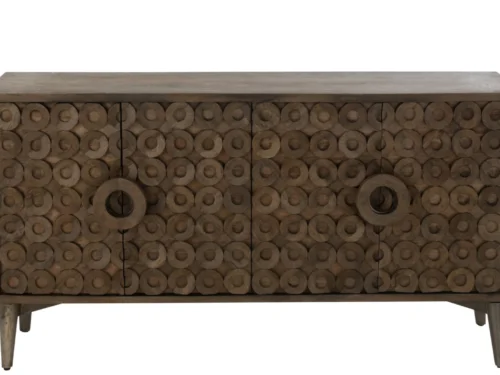 Dressoir Keikund bruin 152 cm met vier deuren, mangohoutlook en ronde houten details