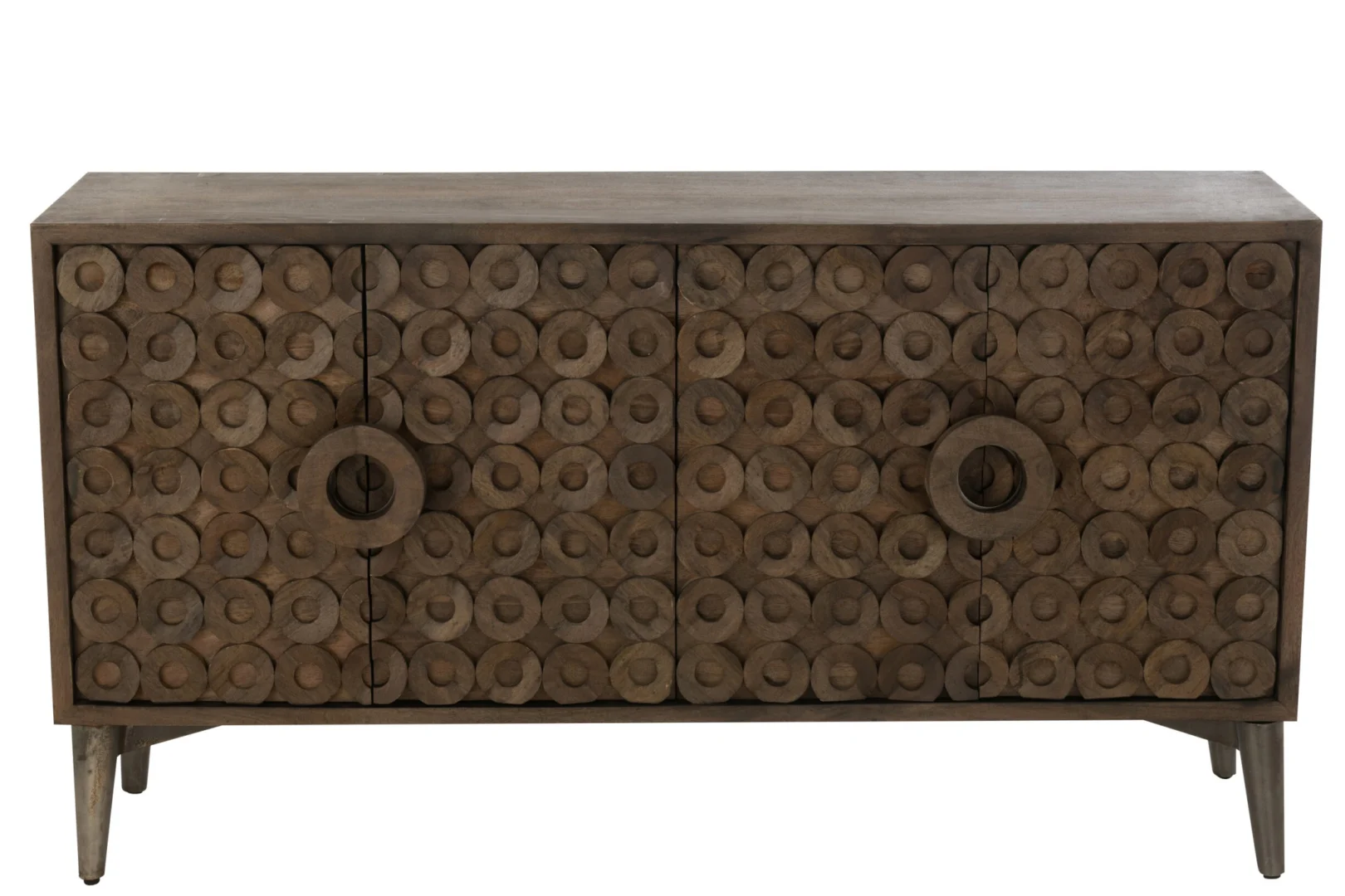 Dressoir Keikund bruin 152 cm met vier deuren, mangohoutlook en ronde houten details