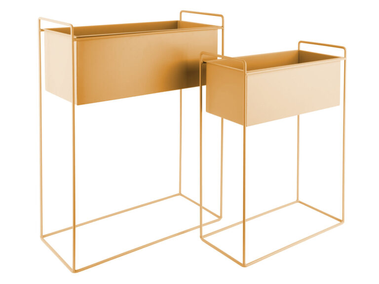 Bloempot Monastir metaal ochre yellow, set van 2 op hoge poten voor een speels, modern interieur