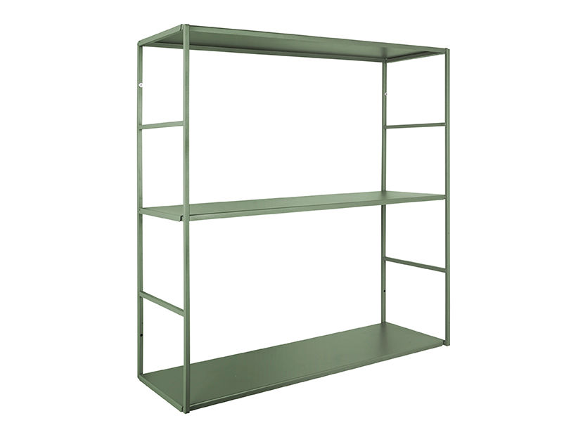 Wandrek Flentond Metaal met matte groene afwerking, slank design en twee planken voor extra opbergruimte