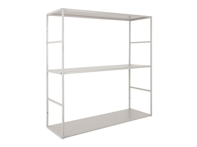 Wandrek Haarrine Metaal met strakke matte afwerking en drie planken, ideaal voor muurdecoratie en opbergruimte