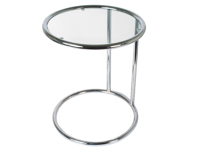 Bijzettafel Diessond glas Ø44 cm met chromen frame en slank, modern rond design