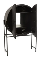 Barmeubel Zaubos Zwart 105 cm, opengeklapt rond ontwerp van metaal, MDF en gerecycled hout op slank frame