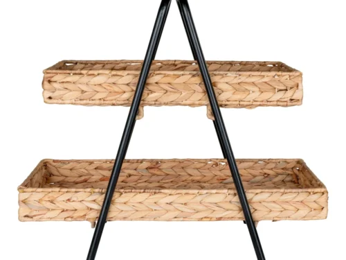 Griessas dienblad van waterhyacint met zwart metalen frame, handgeweven en natuurlijk van uitstraling