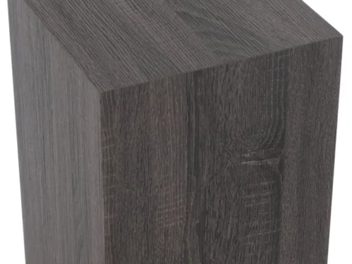 Caaldek grijze MDF sokkel met slanke rechthoekige vorm en houtnerfafwerking