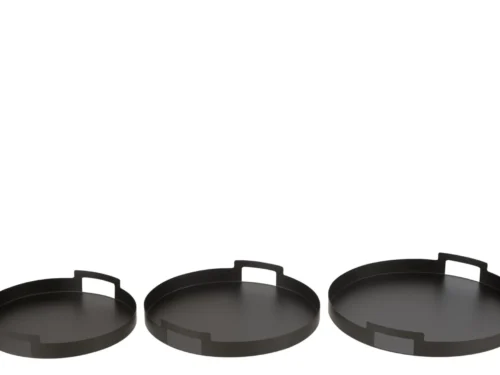 Dienblad Nausy Metaal Zwart - set van 3 ronde ijzeren dienbladen met handgrepen, 45 cm
