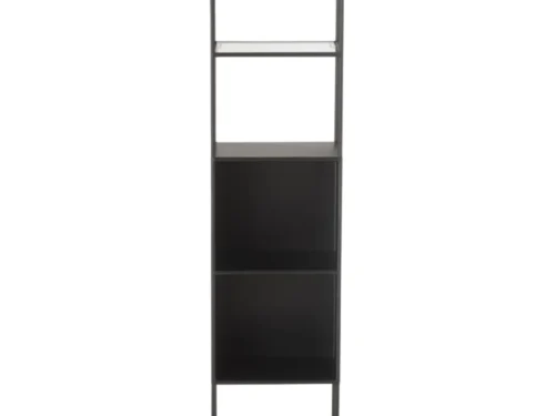 Wandplank Garura Metaal zwart, smal hoog ontwerp met glazen en metalen vakken