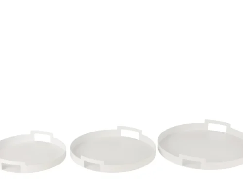 Dienblad Pauldir wit metaal set van 3 ronde dienbladen met handgrepen, 100% ijzer, 45 cm