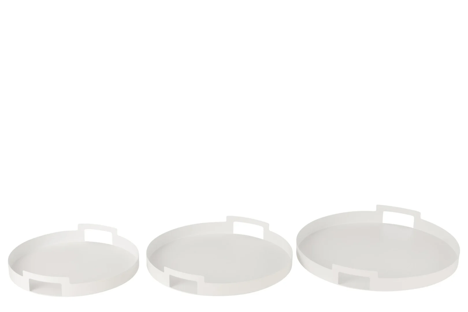 Dienblad Pauldir wit metaal set van 3 ronde dienbladen met handgrepen, 100% ijzer, 45 cm