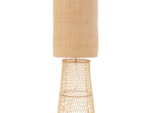 Baammor vloerlamp met linnen kap en bamboe-rotan voet, 141 cm hoog, natuurlijke warme uitstraling