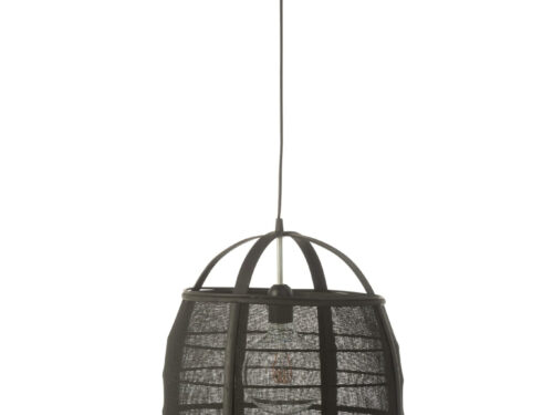 Zwarte Hanglamp Raubor Linnen met bamboe en ijzeren frame, luchtig ontwerp met natuurlijke uitstraling