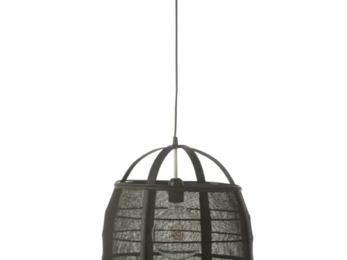 Zwarte Hanglamp Raubor Linnen met bamboe en ijzeren frame, luchtig ontwerp met natuurlijke uitstraling