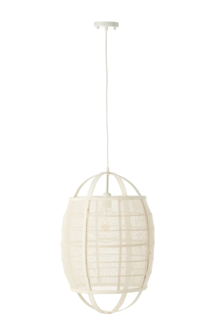 Hanglamp Bruril Linnen met natuurlijke linnen kap, bamboe details en strakke witte ophanging
