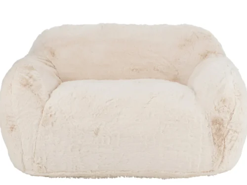 Bank Brolvine beige polyester met zachte teddylook en ronde, knusse vorm