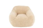 Bank Vierakker beige, compact, bekleed met zachte 100% polyester teddy-stof en afgeronde vormen