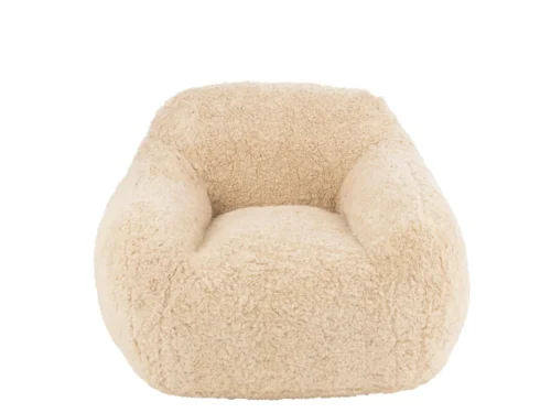 Bank Vierakker beige, compact, bekleed met zachte 100% polyester teddy-stof en afgeronde vormen