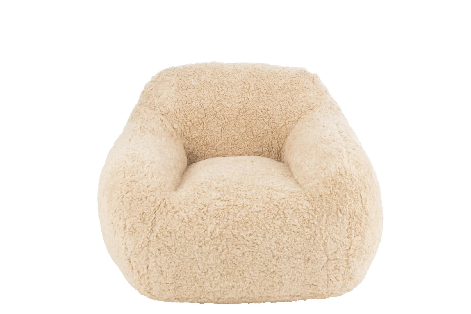 Bank Vierakker beige, compact, bekleed met zachte 100% polyester teddy-stof en afgeronde vormen