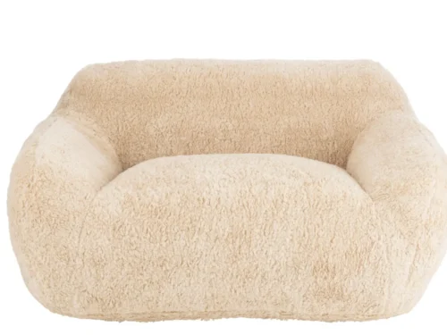 Bank Feelvano beige polyester met zachte teddy-look en afgeronde armleuningen